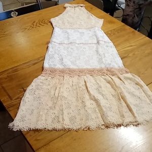 FOXIEDOX Anthroplogie Womens Dress SMALL New  Casual LACE Sheer Cream White yy